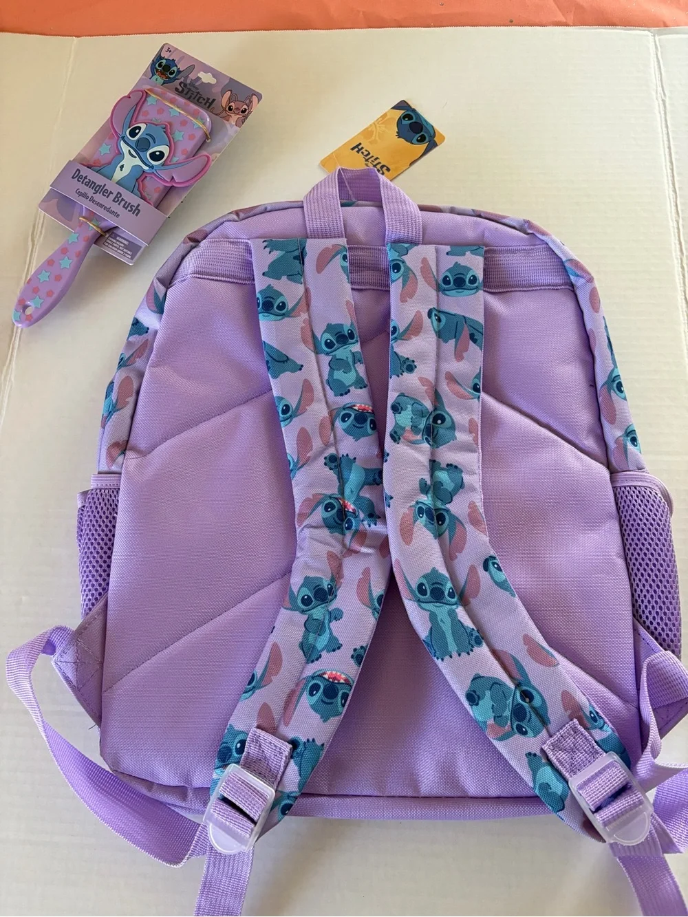 Disney Lavender Stitch Kids Backpack with Matching Detangler Brush